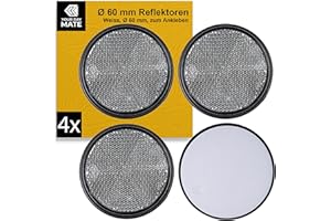 YOUR DAY MATE Reflectores para Pegar, 4 Uds, Blanco, Ø 60 mm, Marca de E, Reflector de Seguridad de Remolque, Caravana, Poste, Captafaro, Derecho e Izquierdo, Reflector de Remolque Estándar, Catadioptrico Blanco