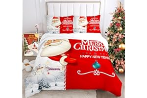 IUNTWEIE Copripiumino matrimoniale natalizio, copripiumino rosso con Babbo Natale e alce, decorazione natalizia, morbido set di biancheria da letto con zip (B, 220x240cm)