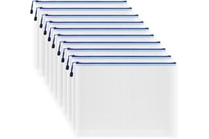 COWORK-UP 10PCS B4 Mesh Zip Wallets 15 x 11 Inches Large Zipper Craft Project Pouch Bags, B4 Plastic Mesh Folder Zip Bags Board Game Storage Organiser