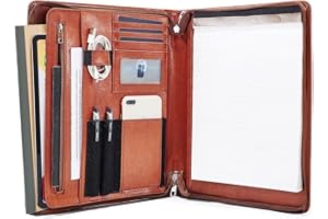 YLYYHH Dokumentenmappe A4 Leder, Vegane Ledermappe Konferenzmappe a4, Schreibmappe a4 Leder, Aktenmappe mit Reißverschluss für Lebenslauf/Interview (Braun, Standard)