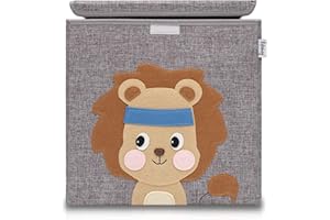 ‎LIFENEY LIFENEY Aufbewahrungsbox mit Deckel und Löwe I Spielzeugbox mit Tiermotiv passend für Würfelregale I Ordnungsbox für das Kinderzimmer I Aufbewahrungskorb Kinder