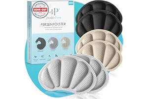 ‎HEALTH PRESS Health Press Fersenpolster Schuhe – Premium Fersenschutz Fersenkissen – 3 Paar Schuheinlagen in Schwarz, Grau, Beige – Antirutsch Einlagen für große Schuhe – Fersenschutzpolster gegen Reibung, Blasen