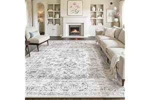 ‎PURECOZY PureCozy Teppich Wohnzimmer Grau 240x300cm Waschbarer Vintage Wohnzimmerteppich Schlafzimmer Kurzflor Weich rutschfest Groß Carpet Living Room Esszimmer Bedroom Büro Teppiche