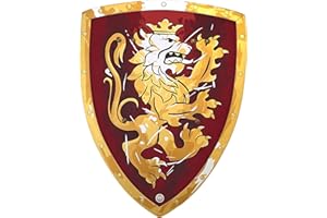 Liontouch - Noble Knight Shield, Red/Large - 45 x 35 cm | Medieval Pretend Play Foam Toy For Children With Golden Lion Theme | Safe Battle Accessory For Dress Up & Costumes For Boys