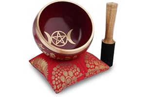 Ajuny Ensemble de Bols Chantants Tibétains – Fabriqué à la Main en Laiton Rouge 4 pouces Avec Bâton et Coussin pour le Yoga, la Guérison des Chakras Sonores et le Soulagement du Stress