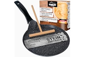STONELINE Poêle à Crêpe 25 cm, avec Répartisseur de Pâte, adaptée à l'Induction, Poêle en Aluminium Die-Cast, Revêtement Antiadhésif avec de vraies particules de pierre, gris