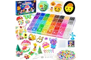BESDIYART Bügelperlen Set, 5000 Stück 5mm Perlen mit 40 Farben, inkl. Leuchtende Bügelperlen & Glitzerperlen, Platten, Kreativset Bastelset für für Kinder ab 3 Jahren