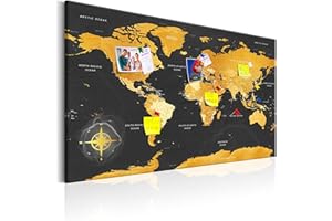 murando Mappa del Mondo per Il Fissaggio puntine & Quadro su Tela 120x80 cm 1 Parte Pannello di Fibre Quadro Decorativo su Tela Lavagna per Le Note Viaggio Geografia k-A-0130-v-a