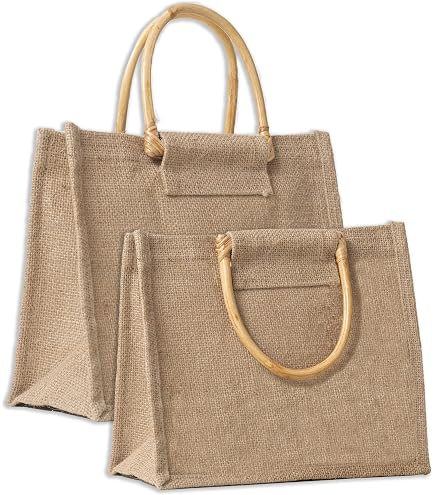 Borsa Shopper Hexe Im Anflug In Juta E Cotone - Capiente 21 Litri - Idea Regalo Sostenibile