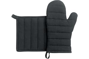 Winkler - Lot gant/manique Jona – Coton recyclé - Protection de cuisine, barbecue, pâtisserie – Dessous de plat en tissu