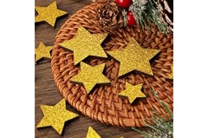 GEBETTER 36pz Stelle Dorate in Legno Decorative Natale Stelline Coriandoli Glitterati Decorazioni Natalizie Tavolo Natale Feste (Stelle a cinque punte)
