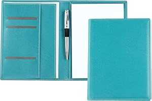 ‎DELMON VARONE - FINE LEATHERGOODS MADE IN GERMANY DELMON VARONE - Premium Schreibmappe inkl. Notizblock DIN A5 (50 Blatt) aus veganem Eco Kunstleder Türkis - Organizer Konferenzmappe mit Stifthalterung & Einsteckfach - Business Organisationsmappe