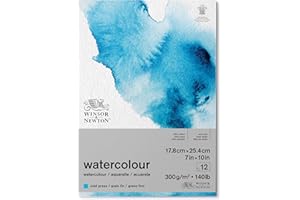 Winsor & Newton 6667001 Classic papier akwarelowy w bloku, 12 arkuszy 17,8 x 25,4 cm, 300 g/m², klejony, tłoczony na zimno, lekko teksturowany biały papier o jakości archiwalnej, odporny na żółknięcie