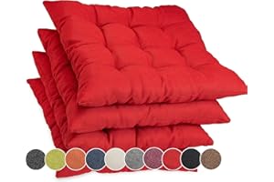 sunnypillow Set di 4 Cuscini per Sedia con Nastri - 45 x 45 cm - Comodi Cuscini da 8 cm di Spessore, per Sedie/Panche in Casa e in Giardino - Seduta Per uso Interno ed Esterno - Rosso