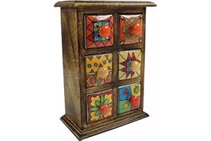 GURU SHOP Guru-Shop Armario de Farmacia con Cajones de Cerámica de Colores - 2x3 Compartimentos Modelo 1, Marrón, 25x18x10 cm, Latas, Cajas Ataudes