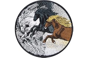EXPRESS-STICKEREI Naszywka z koniami dla dziewcząt, wyszywane dzieło sztuki, biegnące/galopujące konie, naprasowanka/naklejka, łatki do naprasowania, aplikacja, dżinsy, łatki do naprasowania | 80 x 80 mm