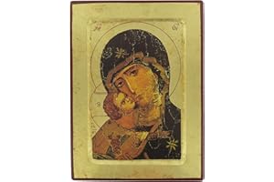 Ferrari & Arrighetti Icono bizantino Virgen de la Ternura de Vladimir de Madera - 25,5 x 19 cm