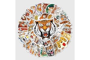 Bric dodo Lot de 50 autocollants tigre pour voiture, ordinateur portable, téléphone, guitare, skateboard, moto, vélo, animal,Vinyle imperméable, enfants, adultes