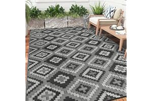 Enyhom Extra Large Outdoor Area Rugs, 180 x 270 cm Waterproof Durable Garden Rug Foldable Recycled Plastic Straw Mat Portable UV Resistant Garden Carpet Rug for RV, Deck, Balcony, Porch, Black