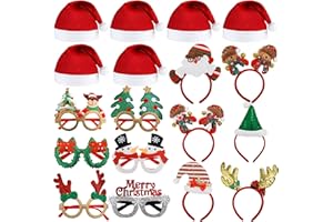 fiintrwa 18PCS Weihnachtsbrillen und Weihnachtsmann Mütze Set, Lustig Weihnachts Haarreif, Weihnachtsassesoires Geeignet für Erwachsene und Weihnachten Weihnachtsfeier