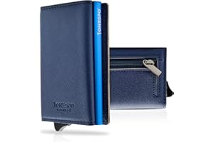 1onespo MAGNETIC Portafoglio uomo piccolo - Porta Carte di Credito uomo con Portamonete e Contanti - Protezione RFID 8 tessere, Blu SAFFIANO…