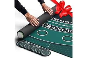 Newverest Blackjack Mat 178 x 89 cm, Blackjack Table Top for Home Game Nights with Friends, Black Jack Casino Table Topper, Poker Mat Layout in Zipper Storage Bag with 8 Coasters in Gift Box