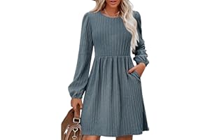 Zeagoo Jumper Dress for Women Long Sleeve Winter Dresses Casaul Loose Fitting Knitted Skater Dress with Pockets