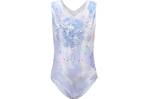 Cucudy Gymnastics Leotards for Girls Dancewear - Sleeveless Gradient Color Diamond Leotard Dancing Ballet Gymnastics Athletic Leotard Gift for 5-12 Years Girls