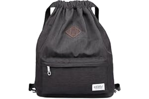 KAUKKO Nowy worek gimnastyczny z płótna, ze sznurkiem ściągającym, z wewnętrzną kieszenią, torba szkolna, plecak, czarny, M, Plecak podróżny