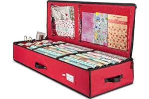 ZOBER Premium Christmas Wrapping Paper Storage Bag with Interior Pockets - Fits 24 Rolls, Christmas Decoration Storage Box, 600D Tear-Proof Xmas Gift Wrap Organiser for Bows, Tags & Ribbons- 5 Year Warranty