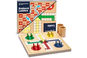 Yellow Mountain Imports Snakes and Ladders de Madera Reversible 2 en 1, Juego de Ludo - 29 centimetros