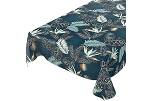 ‎ANRO ANRO Wachstuchtischdecke abwaschbar Marmor : Gold Blue Leaves