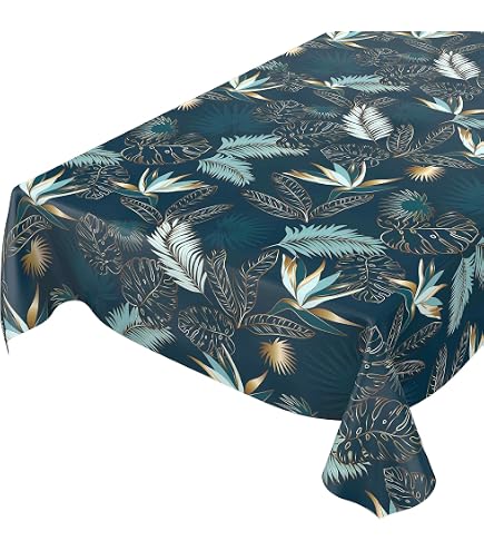 Nappe Toile Cirée Bleu 180x140cm - Imperméable Et Résistante Aux Taches