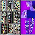 9PCS Neon Temporary Tattoos, 200+ Multiple Unique Designs Glow in the Dark Temporary Tattoos for Women,UV Neon Waterproof Fake Tattoo Stickers Rave Festival Accessories for Women Girls Party Supplies