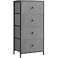 SONGMICS Chest of Drawers Bedroom, Drawer Storage Unit, Dresser with 4 Fabric Drawers, Metal Frame, Tall and Slim, for Closet, Classic Grey and Classic Black LTS314G22