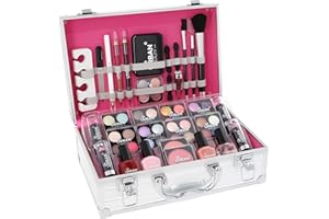 LOVE URBAN BEAUTY Trousse per trucchi – Set trucco da 64 pezzi per adolescenti – Elegante scatola d'argento – Design compatto e leggero – Set trucco da donna adatto ai viaggi
