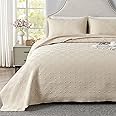 Qucover King Size Bedspread, 3-Piece Beige Polyester Breathable Geometric Pattern 3D Ultrasonic Quilting Technology Lightweight Summer Bedspreads with Pillow Shams, 240x260cm