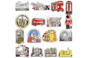 SAJAK Set of 12 London Fridge Magnets - Collectible Metal Magnets Featuring Iconic London Landmarks, Decorative British Souvenir Gift for Office, Home, and Kitchen Keepsakes