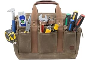 Precision Defined Sac à Outils en Toile 35,5 cm, Kaki, 18 Poches, Sac d'Ouvrier Robuste | Conçu pour les Entrepreneurs, Peintres, Charpentiers, Constructeurs (Marron Classique)