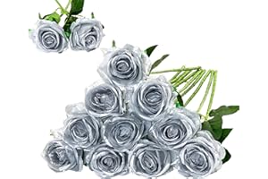 Floralsecret Ramo de rosas artificiales de seda para decoración del hogar, boda, fiesta (plata)