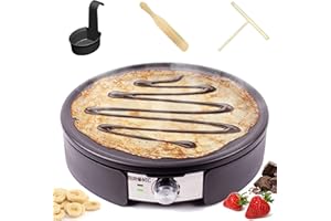 Duronic PM152 Crêpière électrique de 1500W |37 cm | Plaque de cuisson antiadhésive et démontable | Accessoires inclus | Température ajustable | Crêpes sucrées, galettes salées et omelettes