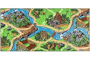 Carpet Studio Car Play Mat for Children 95x200cm, Non Slip Kids Rug, Road Mat Cars, Boys & Girls, Bedroom Accessories, 30°C Washable - Dino