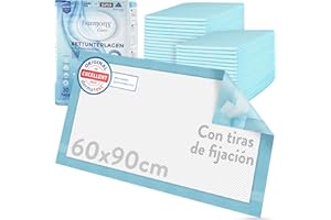 Harmony Care® 60 x Protectores de Cama con Tiras de fijación – 60 x 90 cm absorbentes – Almohadillas Antideslizantes Desechables para incontinencia