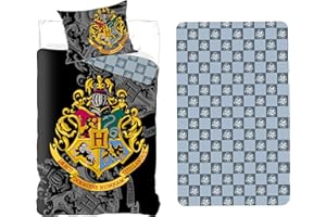 BrandMac Juego de cama individual de Harry Potter + funda de almohada + sábana bajera ajustable de algodón para niños