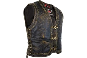 ‎MDM Herren Vintage Lederweste doppelt geflochten – echte Rindsleder Biker Kutte im Used Look mit 3 Schnallen