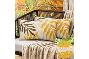 HANRUNSI Pillowcase 2 Pack Double Sided Yellow Brown Small Leaves Cushion Covers Waterproof 12"x20"/30x50cm Pillow Cover Linen Outdoor Cushions Square Pillowcase for Garden Patio Bench Couch Sofa Wedding Decor