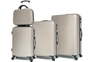 CELIMS 3er Kofferset mit 1 Kosmetikkoffer - Koffertset mit Beautycase - Champagner 5859