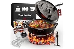 ‎GUSSKÖNIG GUSSKÖNIG Dutch Oven Set 4,5 Liter [für 2–4 Person] – Eingebrannter Feuertopf mit Füße, inkl. praktischem Deckelheber, Ringreiniger, Pflegepaste & Rezeptbuch – 30 Jahre Garantie