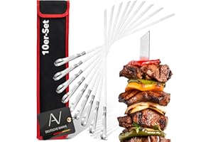 AVANA Lot de 10 brochettes réutilisables en acier inoxydable - 43 cm - Pour viande et légumes