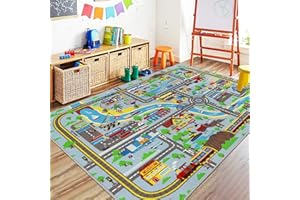 Capslpad Tappeto per bambini, 1,8 m x 1,5 m, educativo per bambini, area giochi per bambini, grande traffico stradale, tappeto da gioco per bambini, tappeto per bambini, tappeto per auto, sala giochi,